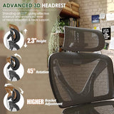 GABRYLLY Ergonomic Office Chair, Big and Tall Mesh Chair with Lumbar Support, 3D armrest - 215° Rotation, Adjustable Headrest & Soft Seat, Durable Desk Chair 350LBS for Work Gaming Computer,Grey GABRYLLY