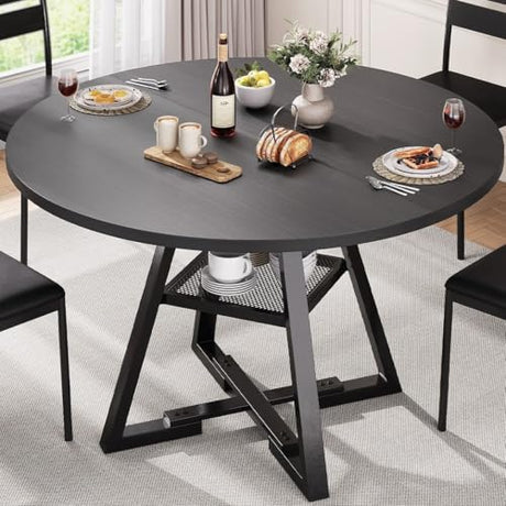 Jocoevol Round Dining Table for 4,Kitchen Dining Room Circle Dinner Pedestal Table,Space Saving Wood Kitchen & Dining Room Furniture (Black, 42In) Jocoevol