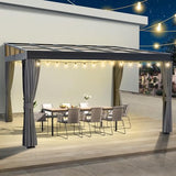 COVERONICS 10' X 13' Outdoor Polycarbonate Hardtop Gazebo - Wall-Mounted Aluminum Frame Gazebo with Slope Roof, Heavy-Duty Lean to Gazebo Pergola with Netting & Curtains for Rainy Day, Sunlight, Yard COVERONICS