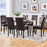 Yaheetech Set of 6 Dining Chairs Kitchen Chairs with Faux Leather Surface and Rubber Wood Legs Modern Tufted Side Chairs for Dining Room, Kitchen, Living Room, Brown Yaheetech
