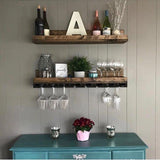 Wall Mounted Wood Wine Rack Shelf Set with Stemware Holders (RYAN) (30 inches) DistressedMeNot