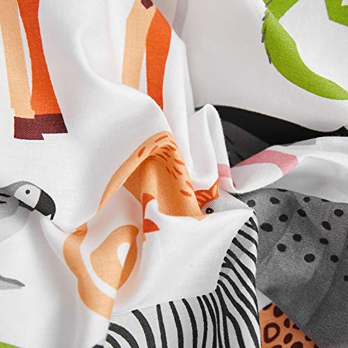 BlueBlue Safari Kids Duvet Cover Set Twin, 100% Cotton Bedding for Boys Girls Teens Single Bed, Animal Lion Elephant Rhino Giraffe Zebra Pattern on White, 1 Comforter Cover 2 Pillowcase (Twin, Zoo) BlueBlue