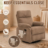 Super Soft Brown Rocking Chair Nursery Recliners, Small Recliner Rocking Chair for Small Spaces, Manual Swivel Glider Recliner for Living Room Bedroom Office, Corduroy, Adjustable Backrest (Brown)