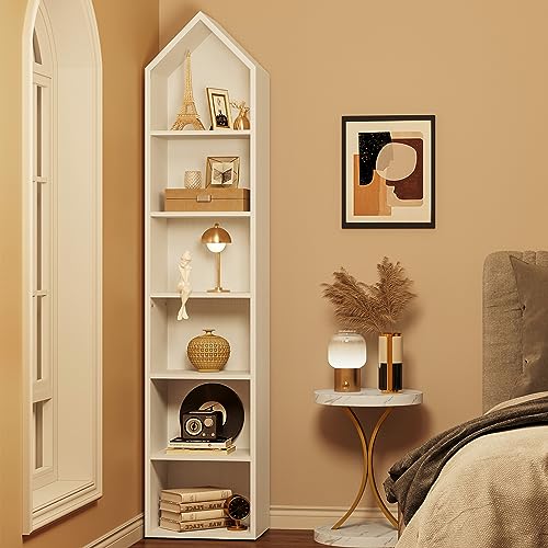 YITAHOME 73" Modern Narrow Bookshelf - 5-Tier Open Bookcase for Small Spaces in White - WoodArtSupply