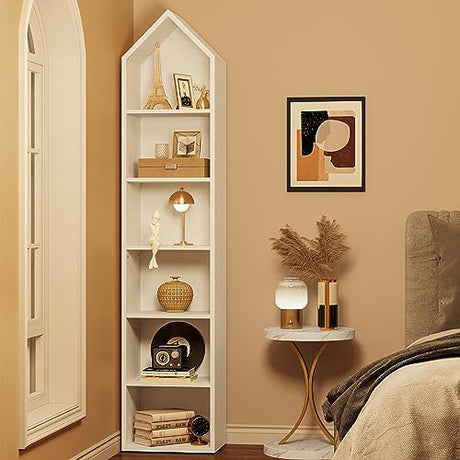 YITAHOME 73" Modern Narrow Bookshelf - 5-Tier Open Bookcase for Small Spaces in White YITAHOME