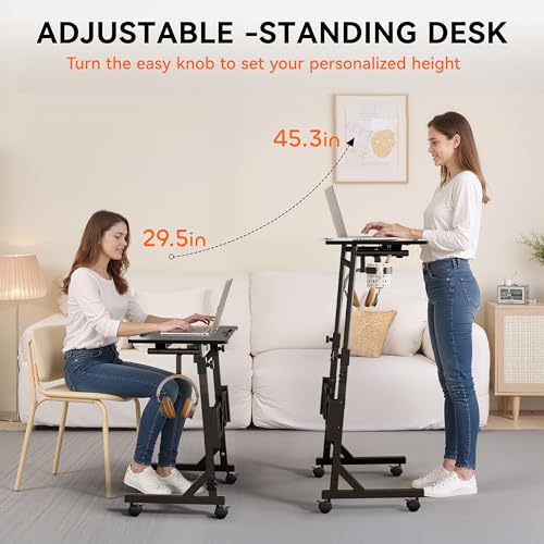 Oransail Small Standing Desk with Wheels, 29.5-45.3 Inch Adjustable Height, Portable Treadmill Desk, Rolling Computer Table for Walking Pad with a Cup Holder and a Hook Oransail