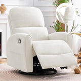 AEMEIOS Swivel Rocker Recliner, Manual Swivel Glider Nursery Recliner Chair with Adjustable Headrest and Lumbar Support, Rocking Recling Chairs for Small Space, Living Room, Bedroom, White