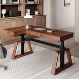 EUREKA ERGONOMIC L Shaped Desk 63", Solid Walnut Wood Top, Executive Standing Desk Adjustable Height, Dual Motor Corner Workstation with Drawers & Monitor Shelf for Home Office, Left EUREKA ERGONOMIC