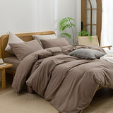 BESTOUCH Duvet Cover Set 100% Washed Cotton Linen Feel Super Soft Comfortable Chic Lightweight 3 PCs Home Bedding Set Solid Pine Bark Brown Queen BESTOUCH