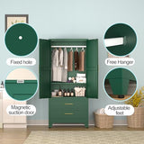 erosoei Metal Armoire Wardrobe Closet, 71 "Metal Clothing Storage Cabinet with Adjustable Shelves and Hanging Rod, Household Steel Wardrobe Storage Cabinet with Drawers (armoire-Green) erosoei