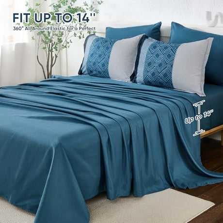 Dinjoy Navy Blue King Size Comforter Set,Striped Bed in a Bag King 7 Pieces Soft Microfiber Fall Bedding Comforters Sets with Sheet Boho Bed Complete Set for Men All Season Dinjoy