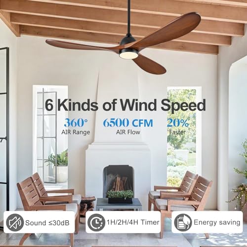 Eliora 54 inch Outdoor Ceiling Fan, Outdoor Ceiling Fans for Patios with Light and Remote Control, 3 Solid Wood Blades, Quiet DC Motor, Outdoor Ceiling Fans for Patios, Porch, Dark Walnut