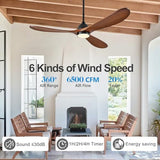 Eliora 54 inch Outdoor Ceiling Fan, Outdoor Ceiling Fans for Patios with Light and Remote Control, 3 Solid Wood Blades, Quiet DC Motor, Outdoor Ceiling Fans for Patios, Porch, Dark Walnut Eliora