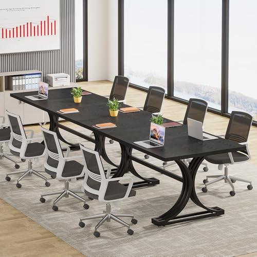 Tribesigns 10.5FT Conference Table, Modern Meeting Table for 8-10 People, Rectangle Seminar Boardroom Table for Office Conference Room with Stylish Legs (2, Black) Tribesigns