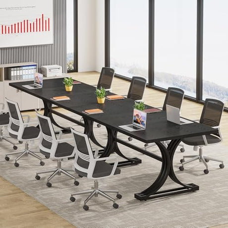 Tribesigns 10.5FT Conference Table, Modern Meeting Table for 8-10 People, Rectangle Seminar Boardroom Table for Office Conference Room with Stylish Legs (2, Black) Tribesigns