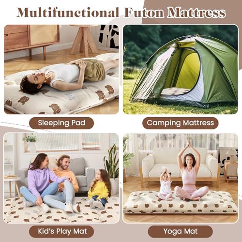 Giantex Japanese Floor Mattress, 4 Inch Futon Mattress w/Washable Cover & Storage Bag, Foldable Roll up Mattress Tatami Mat, Portable Sleeping Pad for Camping, Dormitory, Kids Floor Lounger Bed, Twin Giantex