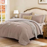 Queen Comforter Set - 7 Pieces Dark Brown Gauze Muslin Bedding Sets for All Seasons, Lightweight Breathable Bed in a Bag Queen with Revesible Farmhouse Comforter, Sheets, Pillowcases & Shams BLOOMHAVEN