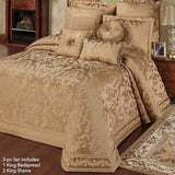 Monaco Classic Luxury Bedding | Royal Monochromatic Metallic Gold Hues | Puff Jacquard-Woven Acanthus Leaf Damask and Scrollwork | 3 Piece Bed Set Includes Oversized King Bedspread and 2 King Shams J. Queen New York