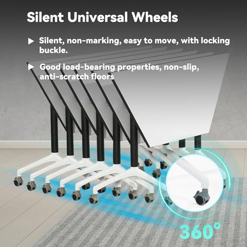 Conference Table,Folding Conference Room Tables with Flip-Top Design,Foldable Office Meeting Seminar Table,Modular Mobile Training Room Tables With Caster,Rolling Seminar Tables for Meeting Rooms VORDERRY