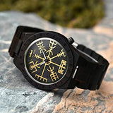 BOBO BIRD Handmade Wooden Mens Watch Unique Runic Circle Watches Golden Symbol of Vegvisir Watches Lightweight Fashion Quartz Wristwatch (Brown Black) BOBO BIRD