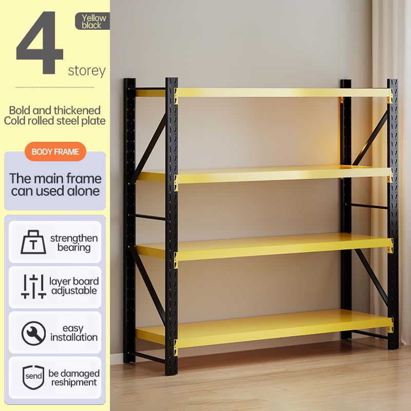 Storage Shelves Heavy Duty, Metal Garage Shelving Units, 4 Tier Storage Rack Shelf, Steel Industrial Shelving, Adjustable Standing Shelf for Basement/Warehouse Yellow and Black, W41.34*D19.69*H78.74 Generic