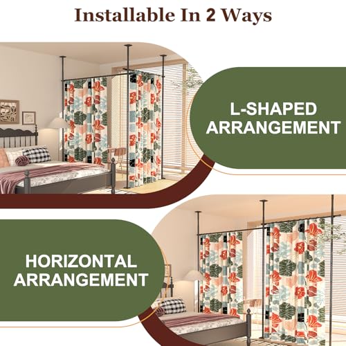 Goovilla Room Divider for Room Separation, Tension Curtain Rods No Drilling, 4-10ft(H) 28-114inch(W) Adjustable Temporary Privacy Wall Divider, Heavy Duty Freestanding Space Partition Separator, Black Goovilla