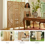 Svimi Room Divider Wood Carved Wall Divider Indoor Folding Bohemian Style Portable Partition Screen for Home Office Garden Terrace - 3 Panels (Natural) Svimi