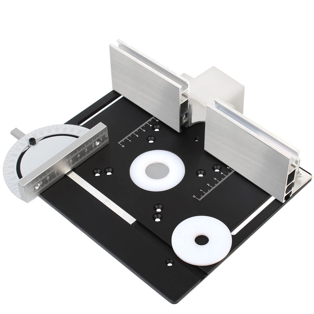 KETIPED Aluminium Router Table Insert Plate,Woodworking Benches Router Flip Plate W/Miter Gauge Guide Aluminium Fence Sliding Brackets,Multifunctional Trimming Engraving Table,MG-054BK KETIPED