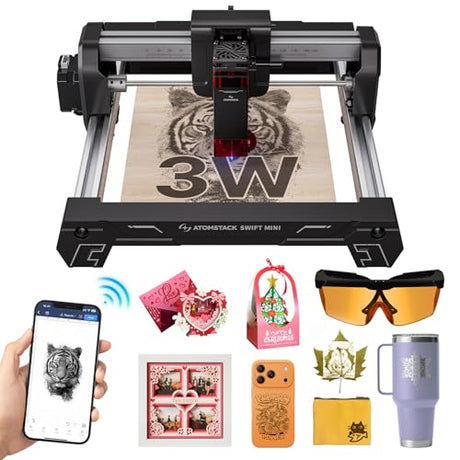 ATOMSTACK Swift Laser Engraver 3W for Beginners Swift Laser Cutter Machine Desktop Fully Pre-Assembled 135×145mm Area, 0.04mm High Precision DIY Wood, Leather, Crafts, Acrylic, Gifts, 3000mW ATOMSTACK