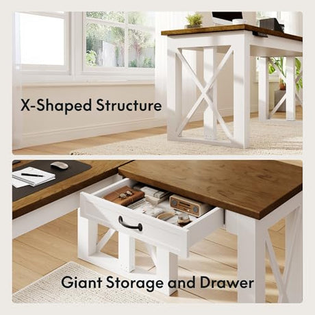 FLEXISPOT L-Shaped Standing Desk with Drawer, 55"x48" Sit Stand Executive Table, Height Adjustable Corner Desk for Home Office, Large Workspace, Cherry Top FLEXISPOT