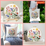 Zhenqing Wildflower Embroidery Kit for Beginners, Colorful Floral Craft Set with 20cm Hoop, Printed Pattern on 29x29cm Cotton Fabric, DIY Nature Wall Art (C0128)