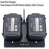 Elefly 20V Dual Port WA3875 Charger Compatible with Worx 18V/20V Lithium Battery WA3578 WA3525 WA3520 WA3575 WA3512 WA3770 WA3881 WA3742 ELEFLY