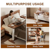 Muwuele Solid Wood Overbed Bedside Table with Wheels, Adjustable Medical Tilt Top Hospital Bed Table Over The Bed, Rolling Laptop Desk, Mobile Standing Desk for Hospital and Home Use (Walnut) Muwuele