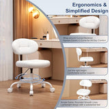 Misolant Vanity Chair with Back, Small Armless Cute office Chair with wheels and Lumbar support, Comfy PU Leather Desk Computer Chairs with Adjustable Height, 360°Swivel for Home Bedroom Office, White Misolant