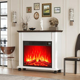 Electric Fireplace with Mantel, Farmhouse Electric Fireplaces TV Stand, White Fireplace Entertainment Center with 23 inch Heater and Removable Roller for Living Room, Bedroom HDDDZSW