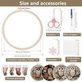 WHQLANG 4 Sets Owl Embroidery Kit, 8.1" Hoops, Embroidery Kit for Beginners to Advanced, Cross Stitch Kits,Inchlude Water Soluble Pattern, Needles,Threads, Template Tools