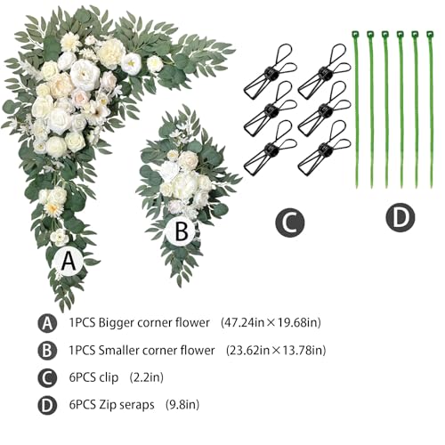 BMQDSM Faux Flowers Arch Flowers with Drapes (Set of 5) Wedding Decor and Wedding Arch Draping Artificial Flower Arrangements Wedding Decorations for Reception Wedding (White) BMQDSM