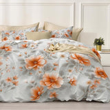 WIVCOMD Warm Orange Printed Duvet Cover Set - Modern Minimalist Bedding with 1 Pillowcases, Watercolor Wildflowers Soft Easy Care Microfibre Quilt Cover, Twin WIVCOMD