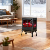 DUMOS Freestanding Electric Fireplace Heater, 26" Two Door Electric Fireplace Stove with 3D Flame Effect & Remote Control, Modern Stove for Home with Safety Features, Adjustable Heat & Timer, Inky DUMOS