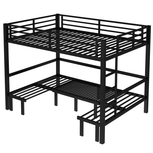 Harper & Bright Designs Queen Over Queen Pull-Out Metal Bunk Bed, Lower Bunk Can be Pulled Out in Three Sections, Top Bed Equipped with Safety Guardrails, Black Harper & Bright Designs