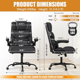 Executive Office Chair with Flip-up Armrests,Ergonomic Computer Desk Chairs,Mid-Tall Back Leather Office Chair 400 Lbs,Lumbar Support Swivel PC Chair with Rocking Function Box DesignLab
