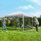 VIVOHOME 10x10ft Easy Pop-Up Canopy, Outdoor Screen Tent with Mosquito Netting, 2 Zipper Doors, and Roller Bag for Yard Camping Picnic Party Events, White VIVOHOME