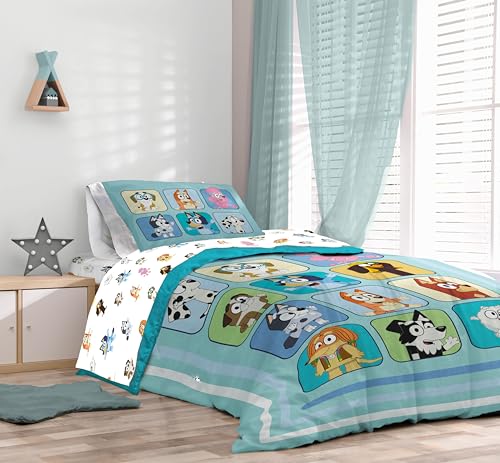 Sunny Side Up Bluey & Friends Twin Comforter Set - 5 Piece Kids Bedding Includes Comforter, Sheets & Pillow Cover - Super Soft Microfiber Bed Set Sunny Side Up