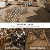 Dintszyayue Brown Quilt Set Queen Size,3 Piece Boho Aztec Texture Bedspread Coverlet Set Reversible Lightweight Bedding Set Geometric Bohemian Bed Cover with 2 Pillowcases(Dark Brown,90"x96") Dintszyayue