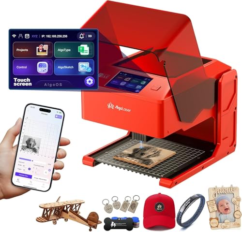 AlgoLaser 5W Laser Engraver Machine: Portable & Smart with 3.5" Touch Screen, Hand Drawing/Wireless/SD Card/Offline Engraving, AlgoOS Self Developed System for Wood, Acrylic, Leather AlgoLaser