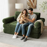 DSNAPE 59" Convertible Sofa Bed, 5-in-1 Folding Loveseat Sleeper Chair with Pillows Removable Armrests, Fold Out Boneless Couch Futon Floor Mattress Lounge for Apartment Dorm Living Room - Green, Full DSNAPE