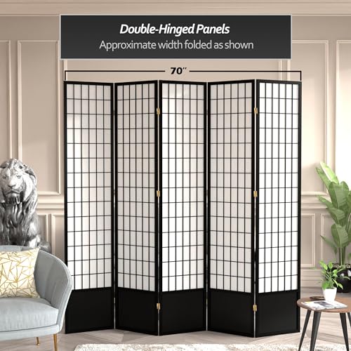 Red Lantern 7 ft. Tall Window Pane Shoji Screen - Black - 5 Panels Red Lantern