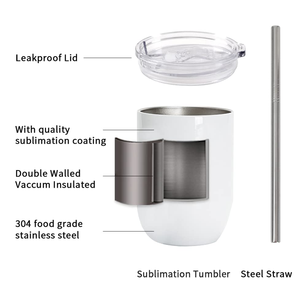PYD Life Sublimation Wine Kids Tumblers Blanks Straight Bulk 15 OZ Glossy White with Leakproof Lid and Straw Stainless Steel for Cricut Mug Press Tumbler Heat Press 6 Pack PYD Life