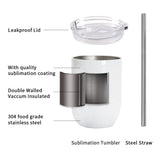 PYD Life Sublimation Wine Kids Tumblers Blanks Straight Bulk 15 OZ Glossy White with Leakproof Lid and Straw Stainless Steel for Cricut Mug Press Tumbler Heat Press 6 Pack PYD Life