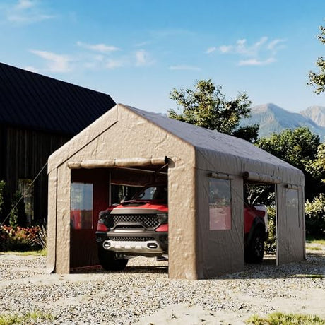 COSIEST 10'×20' Storage Shelter Outdoor Gable Roof Carport with Removable Side Walls, Heavy-Duty Garage Canopy Weatherproof PE Cover, Multi-Purpose Vehicle/Tractor Shed for Backyard/Driveway/Farm COSIEST